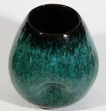Vintage Blue Mountain Pottery Drip Glaze Triple Dent Three Sided Round Abstract Blue Green 5 1/4" Tall Art Vase