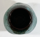 Vintage Blue Mountain Pottery Drip Glaze Triple Dent Three Sided Round Abstract Blue Green 5 1/4" Tall Art Vase