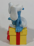 2011 Peyo "Jokey" Smurf Doing a Hand Stand on a Present Gift PVC Toy Figure McDonald's Happy Meal