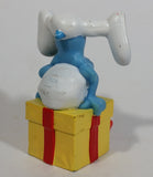 2011 Peyo "Jokey" Smurf Doing a Hand Stand on a Present Gift PVC Toy Figure McDonald's Happy Meal