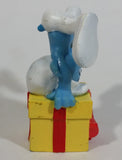 2011 Peyo "Jokey" Smurf Doing a Hand Stand on a Present Gift PVC Toy Figure McDonald's Happy Meal
