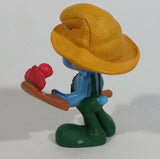 2011 Peyo "Farmer" Smurf Holding Shovel with Bird PVC Toy Figure McDonald's Happy Meal