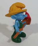 2011 Peyo "Farmer" Smurf Holding Shovel with Bird PVC Toy Figure McDonald's Happy Meal