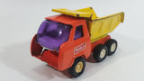 Vintage Buddy L Construction Orange and Yellow Dump Truck Pressed Steel Toy Car Vehicle - Missing front grill