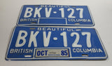 1985 Beautiful British Columbia Blue with White Letters Vehicle License Plate Set of 2 BKV 127