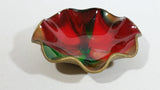 Vintage Seetusee Glassware by Mayfair Scalloped Edge Leather Backed Red Green Gold Art Glass Dish