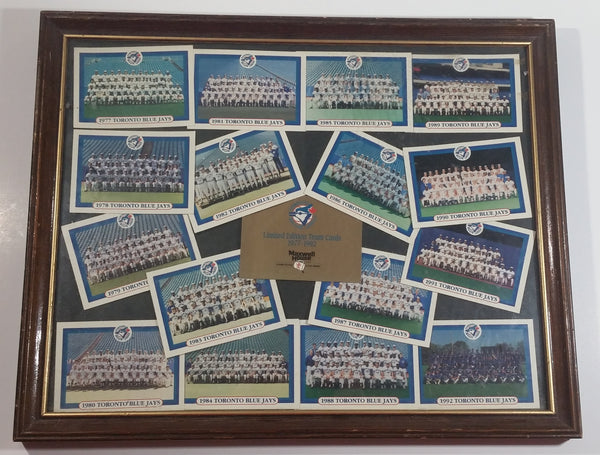 Maxwell House Limited Edition Team Cards 1977-1992 Toronto Blue Jays MLB Baseball Team Set of 16 Cards in Wooden Frame 12 1/4" x 15 1/4"