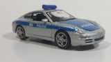 Welly Porsche 911 (997) Carrera S Police Cop Polizei 1/36 Scale Silver Grey Die Cast Motorized Friction Pullback Toy Car Vehicle with Opening Doors