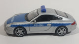 Welly Porsche 911 (997) Carrera S Police Cop Polizei 1/36 Scale Silver Grey Die Cast Motorized Friction Pullback Toy Car Vehicle with Opening Doors