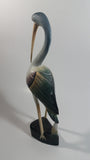Beautifully Painted Hand Carved Crane Bird Wood Carving 12" Tall Statue