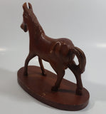 Hand Carved Wood 7" Tall Wooden Horse Carving Statue On a Base