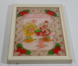 Vintage 1979 Strawberry Shortcake and Lemon Meringue "Love is the greatest gift of all" Wood Framed Stained Glass Picture 6 1/4" x 8"
