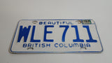 1978 Beautiful British Columbia White with Blue Letters Vehicle License Plate WLE 711