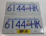 2004 Beautiful British Columbia White with Blue Letters Vehicle License Plate Set of 2 6144 HK
