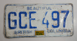 1972 Beautiful British Columbia White with Blue Letters Vehicle License Plate GCE 497