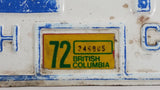 1972 Beautiful British Columbia White with Blue Letters Vehicle License Plate GCE 497
