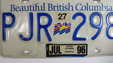 1996 Beautiful British Columbia White with Blue Letters Vehicle License Plate Set of 2 PJR 298