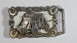 Vintage Western Themed Horseshoes and Stage Coach Wagon Enamel and Metal Belt Buckle
