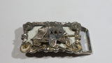 Vintage Western Themed Horseshoes and Stage Coach Wagon Enamel and Metal Belt Buckle