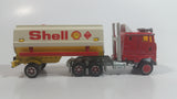Vintage Majorette Shell Oil Fuel Tanker Trailer and Semi Tractor Truck Yellow , Red White Die Cast Toy Car Vehicle