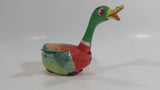 Vintage Style Tin Litho Wind up Mechanical Rolling Duck with Moving Head and Flapping Wings - Needs Repair - No Key