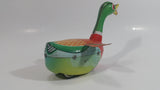 Vintage Style Tin Litho Wind up Mechanical Rolling Duck with Moving Head and Flapping Wings - Needs Repair - No Key