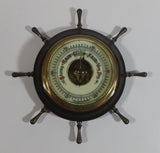 Vintage Ships Wheel Barometer - Wood, Brass, Metal Face - West Germany