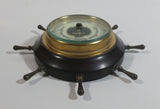 Vintage Ships Wheel Barometer - Wood, Brass, Metal Face - West Germany