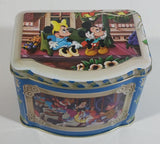 1985 Walt Disney Mickey and Minnie Mouse Snow White Characters Blue Hinged Tin Metal Container