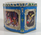 1985 Walt Disney Mickey and Minnie Mouse Snow White Characters Blue Hinged Tin Metal Container