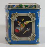 1985 Walt Disney Mickey and Minnie Mouse Snow White Characters Blue Hinged Tin Metal Container