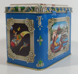 1985 Walt Disney Mickey and Minnie Mouse Snow White Characters Blue Hinged Tin Metal Container