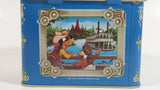 1985 Walt Disney Mickey and Minnie Mouse Snow White Characters Blue Hinged Tin Metal Container