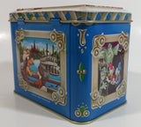 1985 Walt Disney Mickey and Minnie Mouse Snow White Characters Blue Hinged Tin Metal Container