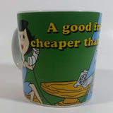Hanna Barbera The Flintstones "A good friend is cheaper than therapy" Wilma Flintstone and Betty Rubble Ceramic Coffee Mug Cartoon Television Show Collectible