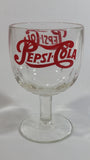 Vintage Pepsi-Cola Soda Pop 6" Tall Heavy Glass Large Goblet Style Stemmed Cup With Red Lettering