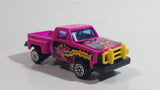 Unknown Brand Bright Hot Pink Ford F-150 Truck with Demon sticker Tampos and Yellow Push Bar Die Cast Toy Car Vehicle