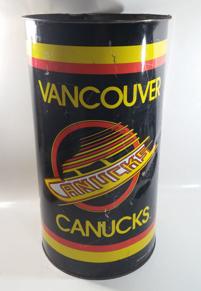 Rare HTF Vintage Vancouver Canucks 19" Tall Metal Trash Can - Used Condition