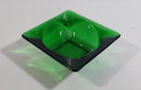 Vintage Square Shaped Dark Green Glass Ash Tray Smoking Collectible