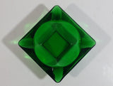 Vintage Square Shaped Dark Green Glass Ash Tray Smoking Collectible