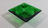 Vintage Square Shaped Dark Green Glass Ash Tray Smoking Collectible