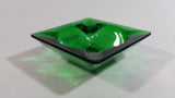 Vintage Square Shaped Dark Green Glass Ash Tray Smoking Collectible