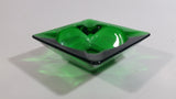 Vintage Square Shaped Dark Green Glass Ash Tray Smoking Collectible