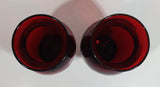 Set of 2 Vintage 1950s Anchor Hocking Ruby Red Glass Etched Flower Vase 6 1/4 inch Tall