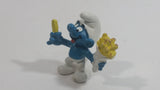 Vintage 1980 Peyo Smurf Character Holding and Eating French Fries PVC Toy Figure