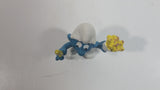 Vintage 1980 Peyo Smurf Character Holding and Eating French Fries PVC Toy Figure