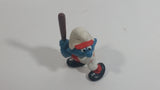 Vintage 1980 Peyo Smurf Character Baseball Player Holding Bat PVC Toy Figure