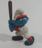 Vintage 1980 Peyo Smurf Character Baseball Player Holding Bat PVC Toy Figure
