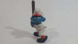 Vintage 1980 Peyo Smurf Character Baseball Player Holding Bat PVC Toy Figure