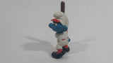 Vintage 1980 Peyo Smurf Character Baseball Player Holding Bat PVC Toy Figure